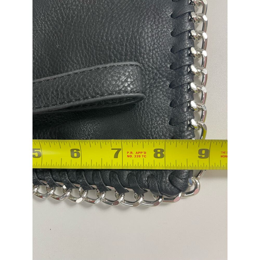 Carlos Santana Black Soft Leather & Silver Chain Edge Clutch Wristlet Retro - Picture 3 of 7